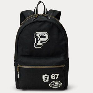 Ralph Lauren Letter Patch Cotton Canvas Backpack with sporty signature patches.